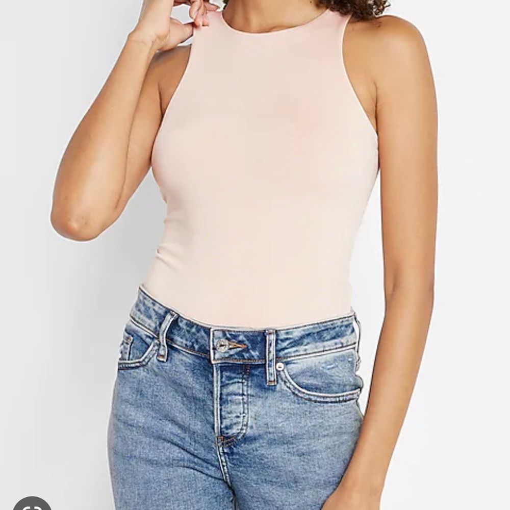 Express compression body contour high neck thong bodysuit